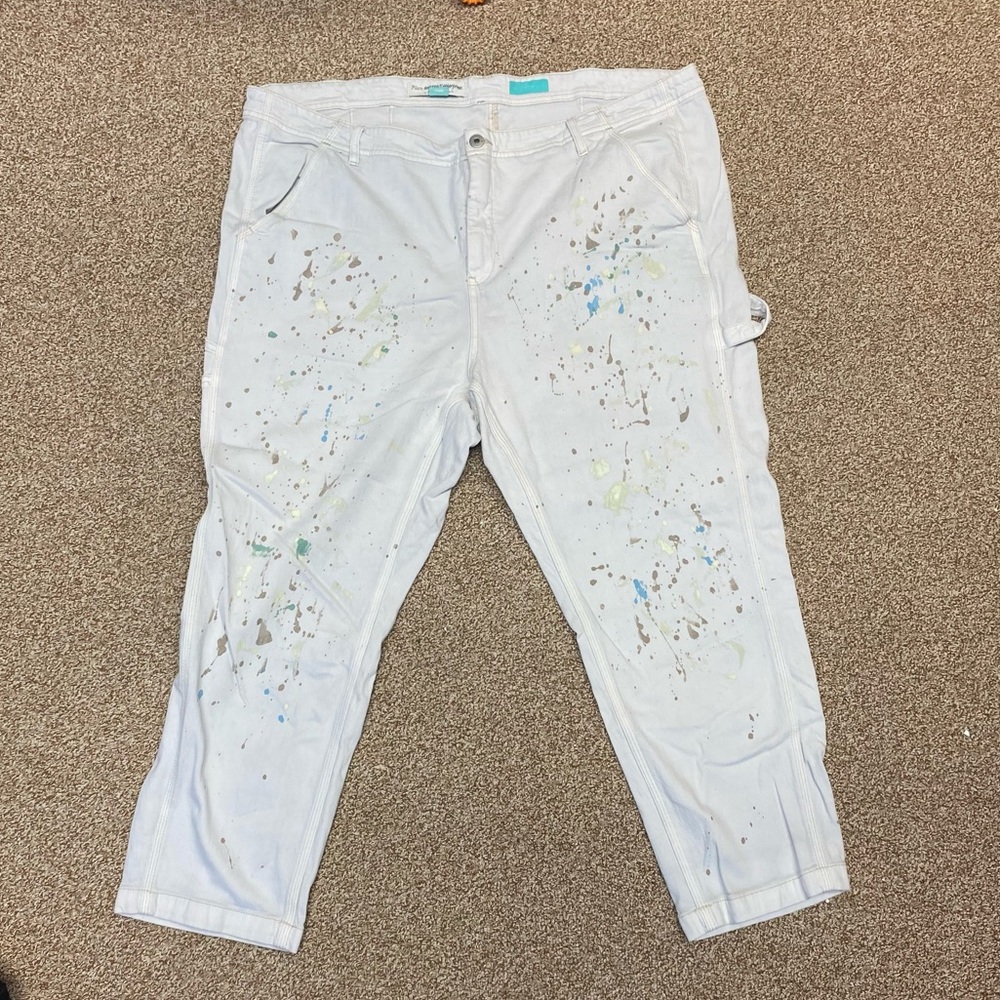 Anthropologie White Painter-Splatter Capris with Pastel Accents